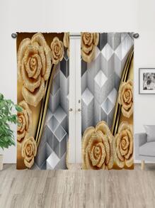 2入組/套花卉圖案窗簾適用於臥室和客廳現代滌綸窗簾 - 彩色 - 查看 2