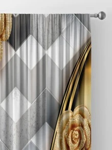 2入組/套花卉圖案窗簾適用於臥室和客廳現代滌綸窗簾 - 彩色 - 查看 5