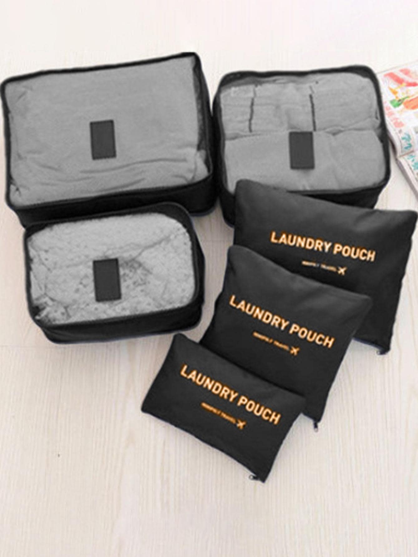 6 Cái/bộ Chữ Đồ Họa Túi Đựng Đồ Du Lịch, Polyester Hiện Đại Đóng Gói Hành Lý Tổ Chức Cho Phụ Kiện Du Lịch - màu đen - Xem 1