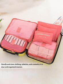 6 Cái/bộ Chữ Đồ Họa Túi Đựng Đồ Du Lịch, Polyester Hiện Đại Đóng Gói Hành Lý Tổ Chức Cho Phụ Kiện Du Lịch - màu đen - Xem 6