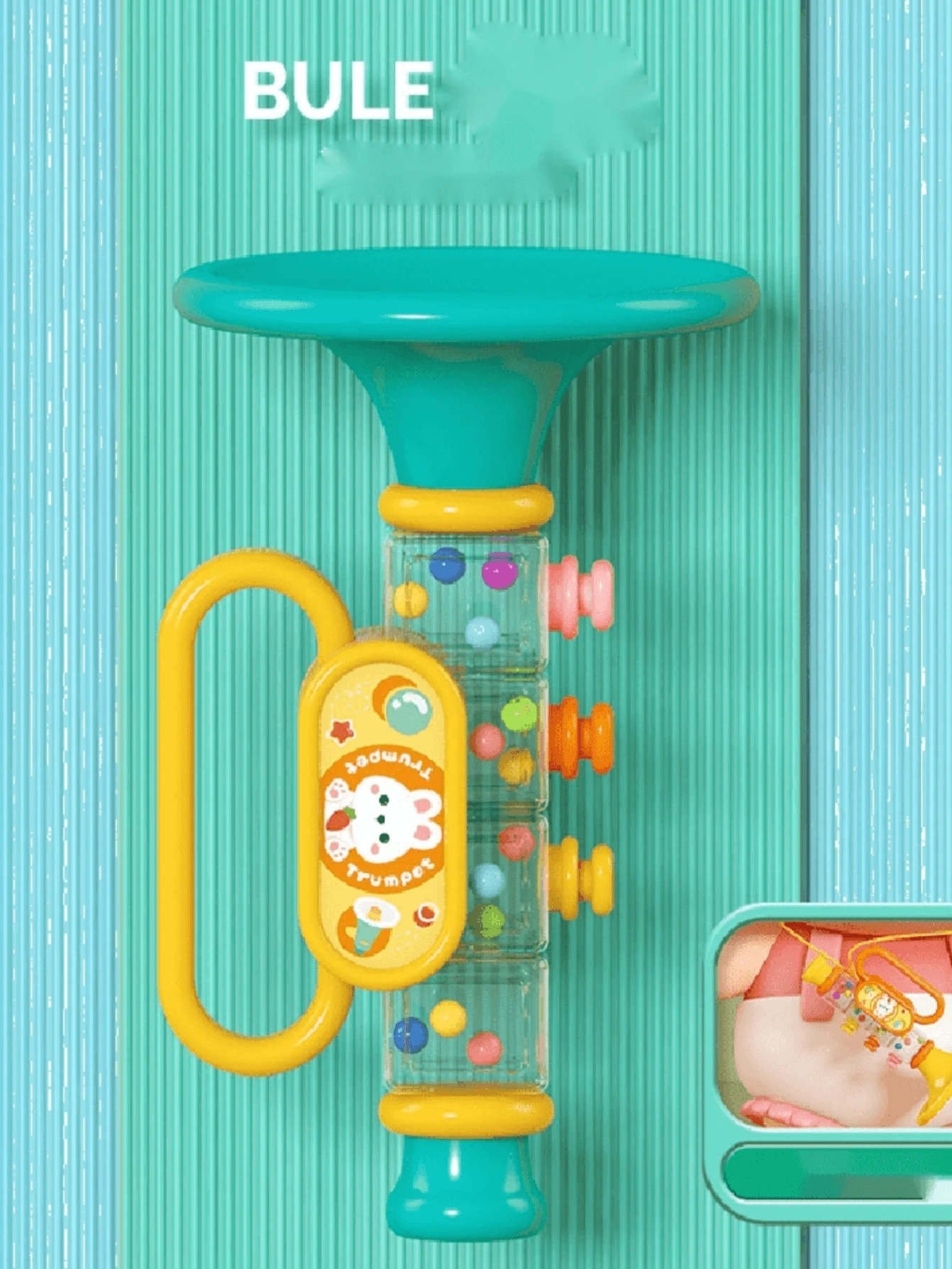 嬰兒喇叭小號、兒童樂器口哨、嬰兒玩具吹音樂、兒童吹口琴口哨、練習發聲玩具(配件顏色隨機) - 藍色 - 查看 1