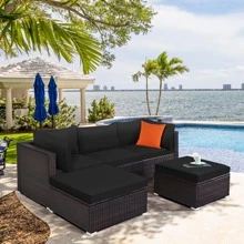 Costway 5PCS Patio Rattan Furniture Set Sectional Conversation Set Ottoman Table - Black - View 1