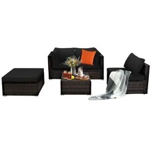 Costway 5PCS Patio Rattan Furniture Set Sectional Conversation Set Ottoman Table - Black - View 9