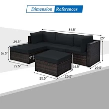 Costway 5PCS Patio Rattan Furniture Set Sectional Conversation Set Ottoman Table - Black - View 4