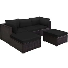 Costway 5PCS Patio Rattan Furniture Set Sectional Conversation Set Ottoman Table - Black - View 11