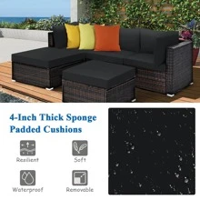 Costway 5PCS Patio Rattan Furniture Set Sectional Conversation Set Ottoman Table - Black - View 5