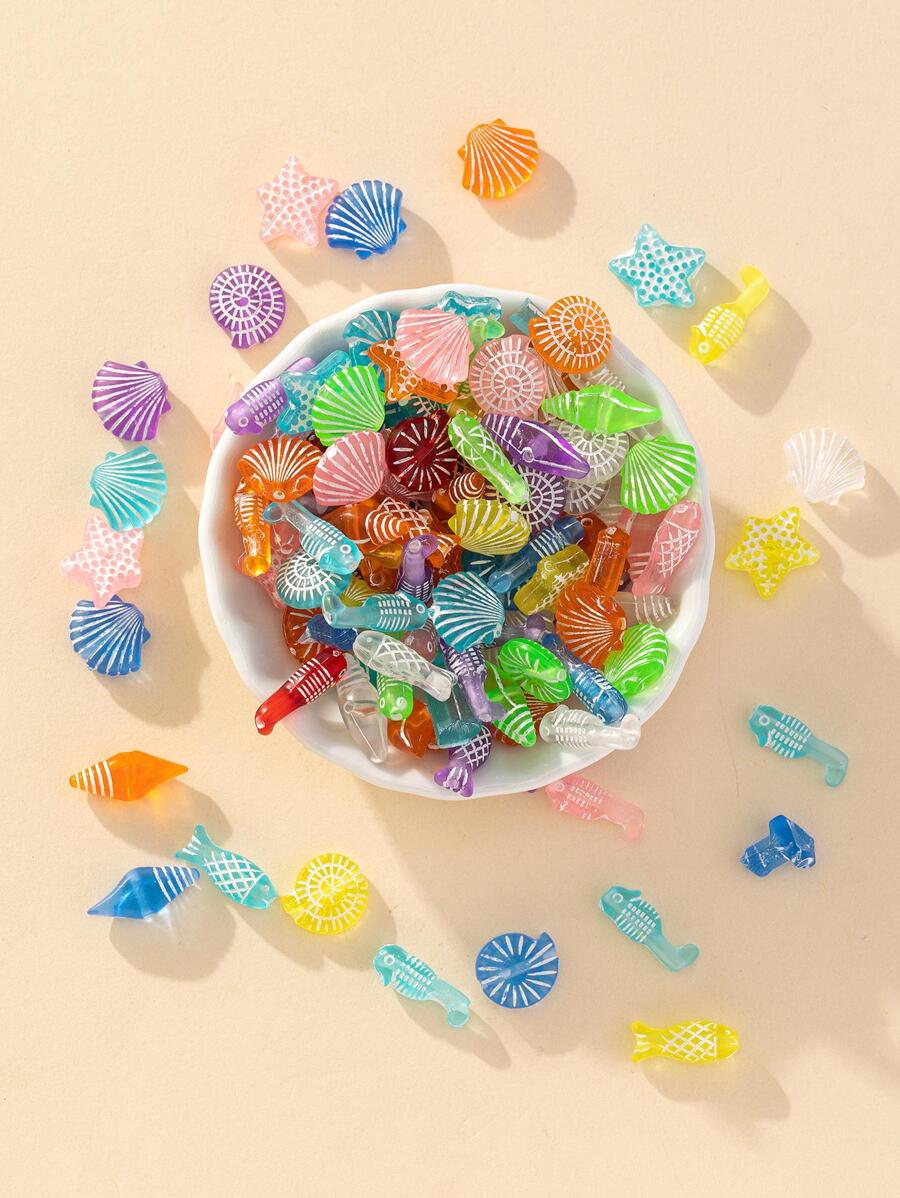 1pack Random Creative Starfish & Scallop Design DIY Bead For Women For DIY Jewelry Making - Multicolor - View 1