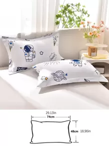 2pcs/set Astronaut Pattern Pillowcase Without Filler, Cartoon Cute Polyester Pillow Cover For Bedroom - Multicolor - View 2