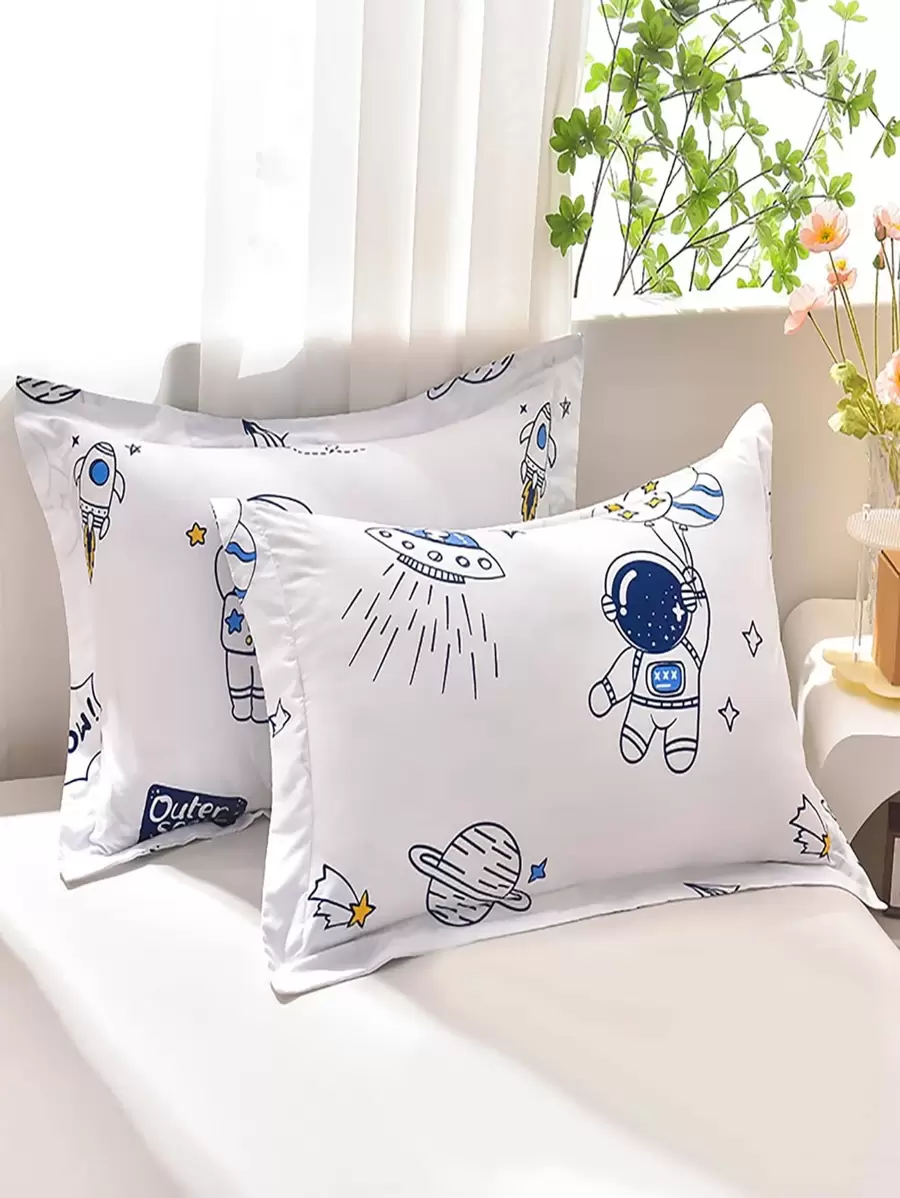 2pcs/set Astronaut Pattern Pillowcase Without Filler, Cartoon Cute Polyester Pillow Cover For Bedroom - Multicolor - View 1