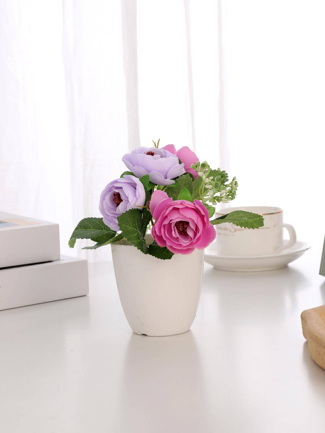 1入組塑料人造盆栽花卉用於餐桌裝飾現代假盆栽裝飾品 - 彩色 - 查看 1