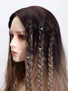 12入組女士人造珍珠裝飾星形墜飾時尚電話線髮圈適用於頭髮裝飾用品 - 金色 - 查看 3