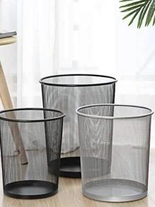 1pc Iron Mesh Trash Can, Minimalist Large Capacity Metal Garbage Basket For Household - Black - View 1