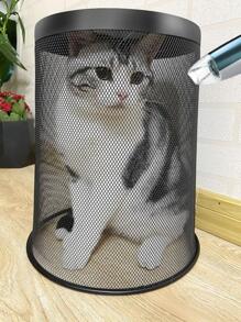 1pc Iron Mesh Trash Can, Minimalist Large Capacity Metal Garbage Basket For Household - Black - View 5