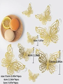 12pcs/set Paper 3D Hollow Out Butterfly Sticker, Modern Room Decorating Creative Butterfly Sticker For Home - Gold - View 3