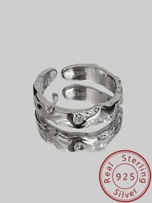 1 pieza Anillo de brazalete asimétrico de plata de moda para hombres y mujeres para decoración diaria