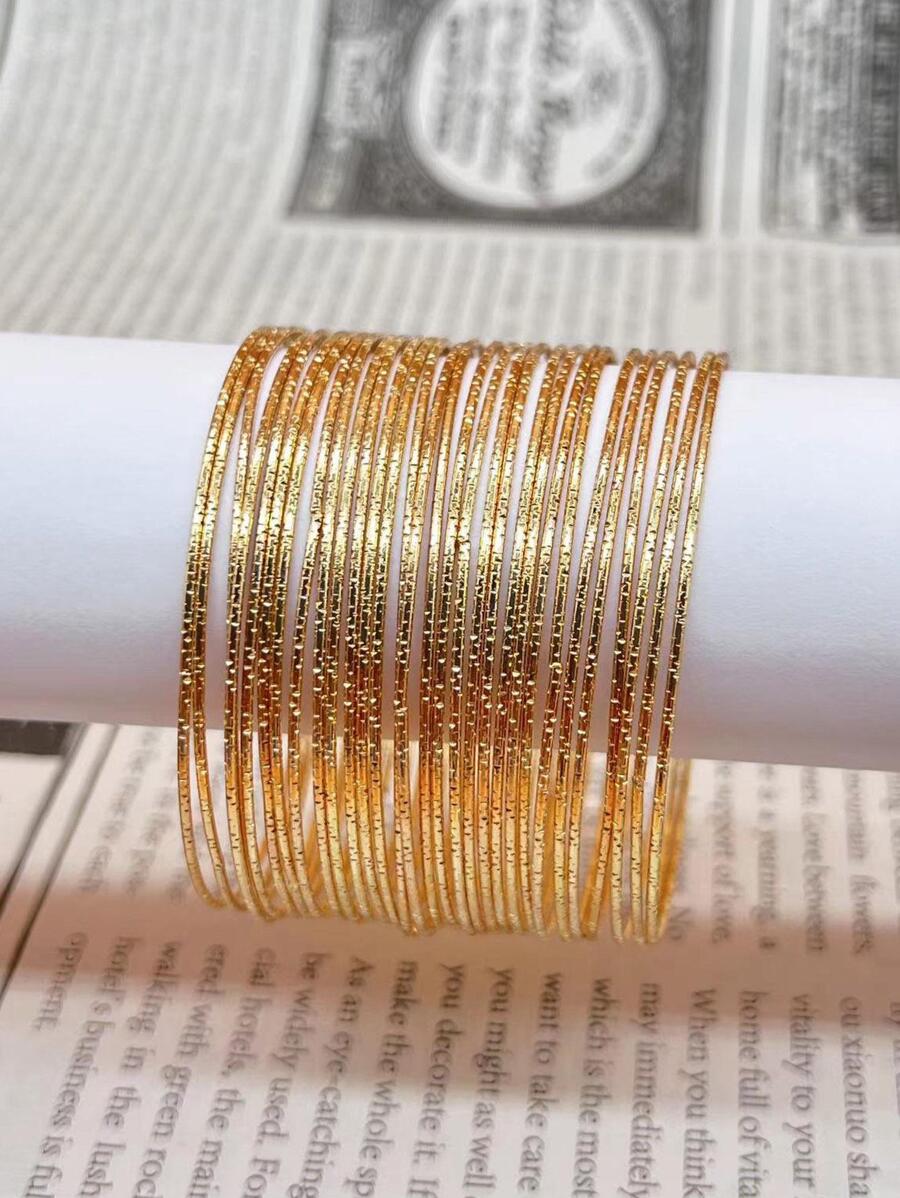 30入組紋理質感金屬手鐲 - 金色 - 查看 1