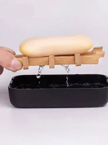 1入組竹子肥皂盒現代免打孔肥皂盒 - 黑色 - 查看 2