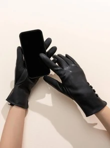 1pair Women Button Decor Windproof Waterproof Touch Screen Fashionable Gloves For Daily Life - Black - View 4