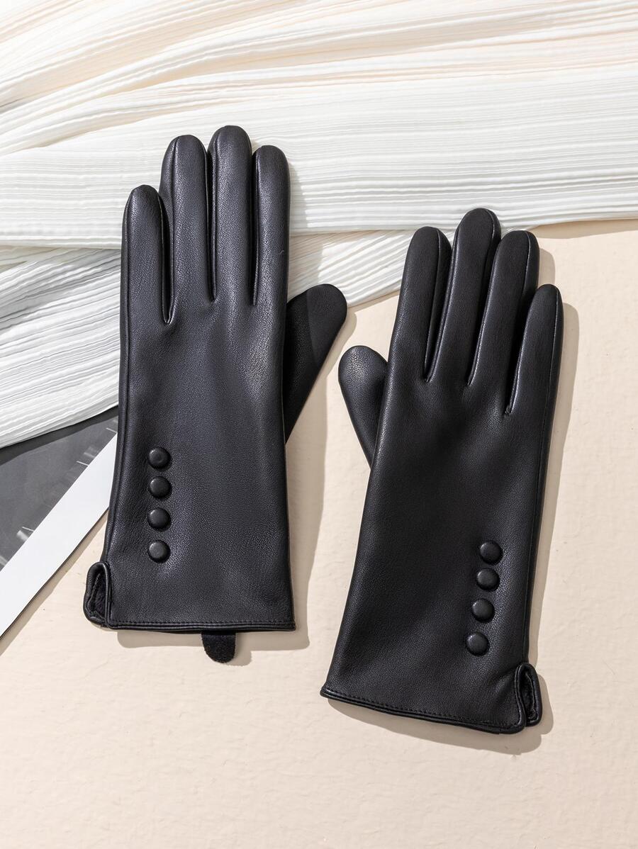 1pair Women Button Decor Windproof Waterproof Touch Screen Fashionable Gloves For Daily Life - Black - View 1
