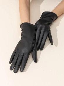 1pair Women Button Decor Windproof Waterproof Touch Screen Fashionable Gloves For Daily Life - Black - View 3
