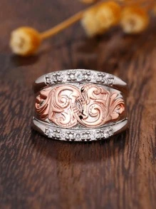 1PC Thời Trang Đính Đá Cubic Zirconia Trang Trí Cuộn Chi Tiết Nhẫn Cho Nữ Cho Tiệc Cưới - Nhiều màu - Xem 2