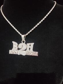 Men Rhinestone Letter Pendant Necklace, For Jewelry Gift And Party - Silver - View 2