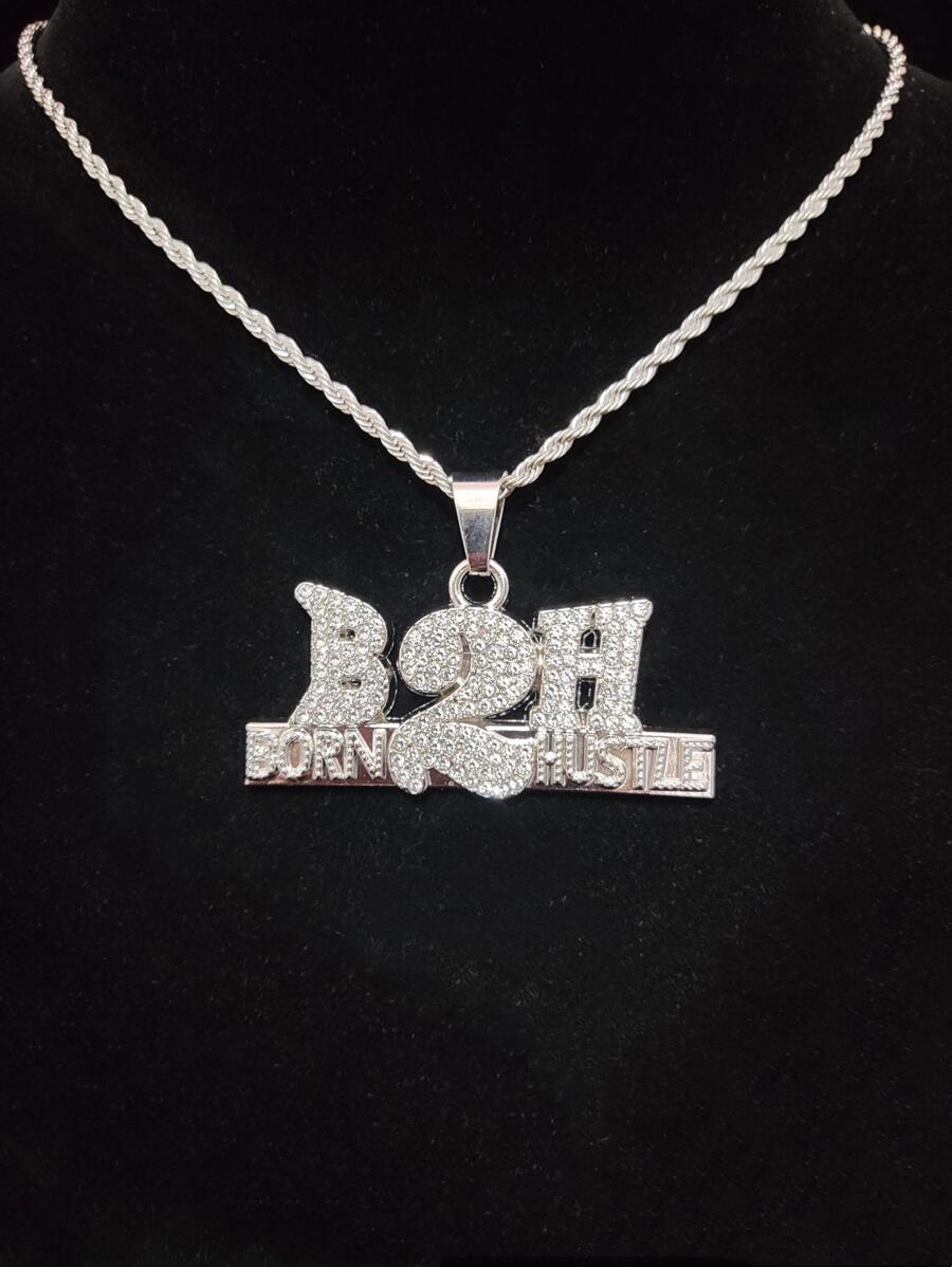 Men Rhinestone Letter Pendant Necklace, For Jewelry Gift And Party - Silver - View 1