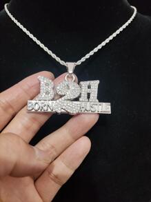 Men Rhinestone Letter Pendant Necklace, For Jewelry Gift And Party - Silver - View 3