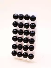 12對/套隨機時尚珍珠耳釘適合女士日常裝飾 - 黑色 - 查看 1