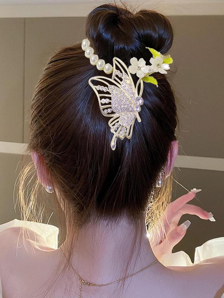 1 ชิ้น ผู้หญิง พลอยเทียม ผีเสื้อ & ประดับ มุกเทียม แฟชั่น กิ๊บติดผม สำหรับ เส้นผม ของตกแต่ง - มัลติคัลเลอร์ - ดู 1