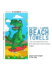 1入組恐龍印花沙灘巾卡通超細纖維矩形旅行沙灘巾適合游泳潛水夏季 - 彩色 - 查看 6