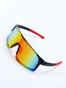 SUNGLASSES  9335 1 副户外超大时尚眼镜，男女通用时尚蒸汽朋克朋克无框有色复古经典复古奢华色调大框彩色半框方形椭圆形金属旅行眼镜，偏光装饰眼镜，适合驾驶、钓鱼、露营、骑自行车、徒步旅行、跑步 - 紅色 - 查看 4
