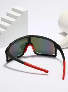 SUNGLASSES  9335 1 副户外超大时尚眼镜，男女通用时尚蒸汽朋克朋克无框有色复古经典复古奢华色调大框彩色半框方形椭圆形金属旅行眼镜，偏光装饰眼镜，适合驾驶、钓鱼、露营、骑自行车、徒步旅行、跑步 - 紅色 - 查看 3