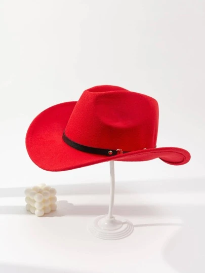 1入組中性洋氣牛仔帽帶PU皮革裝飾休閒派對帽