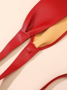 Cute Women's Fashionable Bowknot Leather Belt, PU Leather Knot Dress Belt For Daily Wear Halloween Summer, School Fall, Autumn, Halloween - Red - View 3