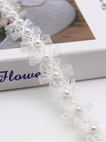 1pc Faux Pearl Decor DIY Webbing Lace - White - View 3