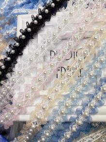 1pc Faux Pearl Decor DIY Webbing Lace - White - View 4