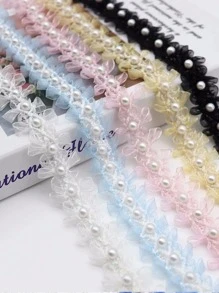 1pc Faux Pearl Decor DIY Webbing Lace - White - View 8