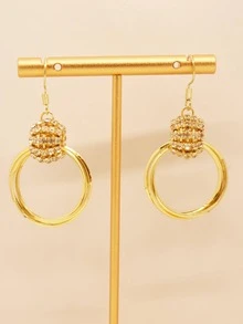 1pc Fashionable Rhinestone Decor Round Drop Earrings For Women For Daily Decoration - Gold - View 3