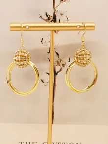 1pc Fashionable Rhinestone Decor Round Drop Earrings For Women For Daily Decoration - Gold - View 2