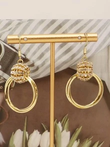 1pc Fashionable Rhinestone Decor Round Drop Earrings For Women For Daily Decoration - Gold - View 1