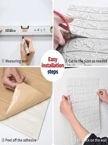 12張磚圖案牆紙家用白色PE防水自粘牆貼 - 白色 - 查看 6