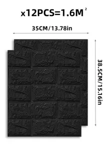 12 cái Giấy dán tường họa tiết gạch, Giấy dán tường nhà tự dính chống nước PE đen - màu đen - Xem 3
