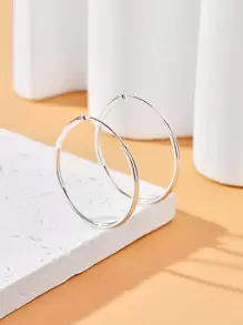 極簡圓耳環 - 銀色 - 查看 2