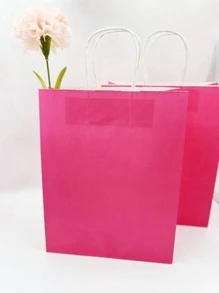 2入組素色禮品包裝袋粉紅色紙禮物袋派對用 - 玫紅色 - 查看 4