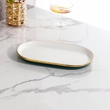 1 cái Khay Ăn Hình Bầu Dục, Khay Đựng Thức Ăn Bằng Gốm Xanh Bắc Âu, Hộ Gia Đình - màu xanh lá - Xem 1
