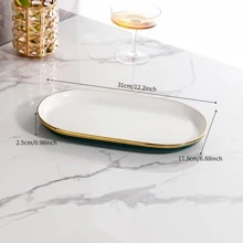 1 cái Khay Ăn Hình Bầu Dục, Khay Đựng Thức Ăn Bằng Gốm Xanh Bắc Âu, Hộ Gia Đình - màu xanh lá - Xem 2