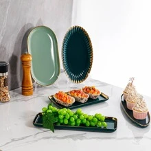1 cái Khay Ăn Hình Bầu Dục, Khay Đựng Thức Ăn Bằng Gốm Xanh Bắc Âu, Hộ Gia Đình - màu xanh lá - Xem 3