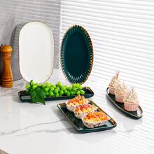 1 cái Khay Ăn Hình Bầu Dục, Khay Đựng Thức Ăn Bằng Gốm Xanh Bắc Âu, Hộ Gia Đình - màu xanh lá - Xem 5