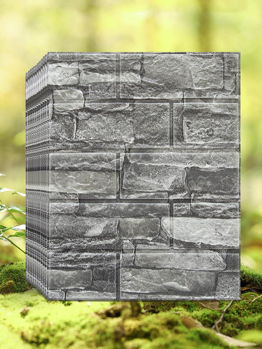 12張磚圖案牆紙深灰色PE防水自粘家居牆貼 - 深灰色 - 查看 1